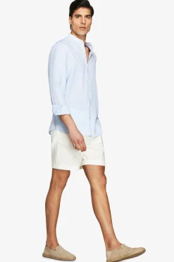 Light blue linen blend mandarin collar shirt