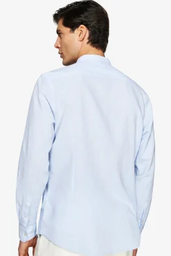 Light blue linen blend mandarin collar shirt