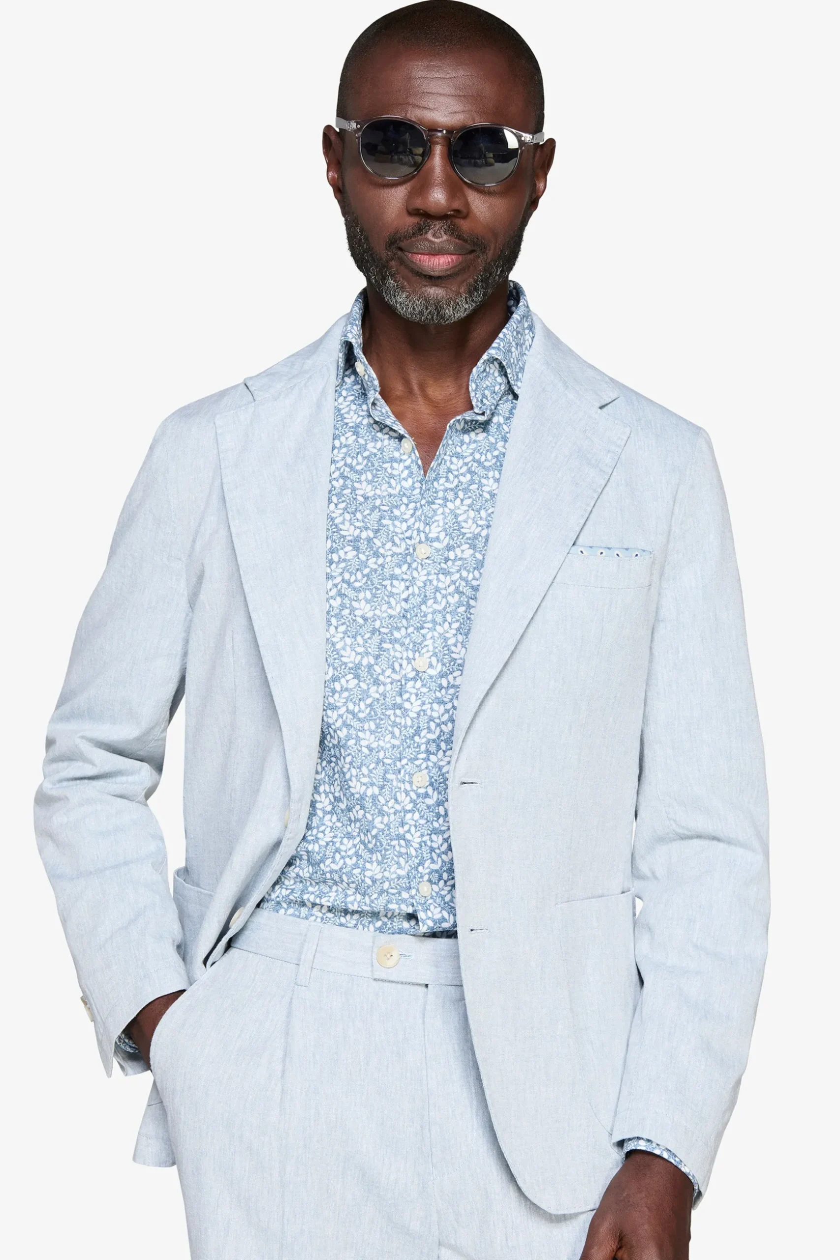 Light blue linen blend slub blazer