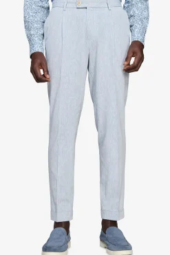Light blue linen blend slub trousers
