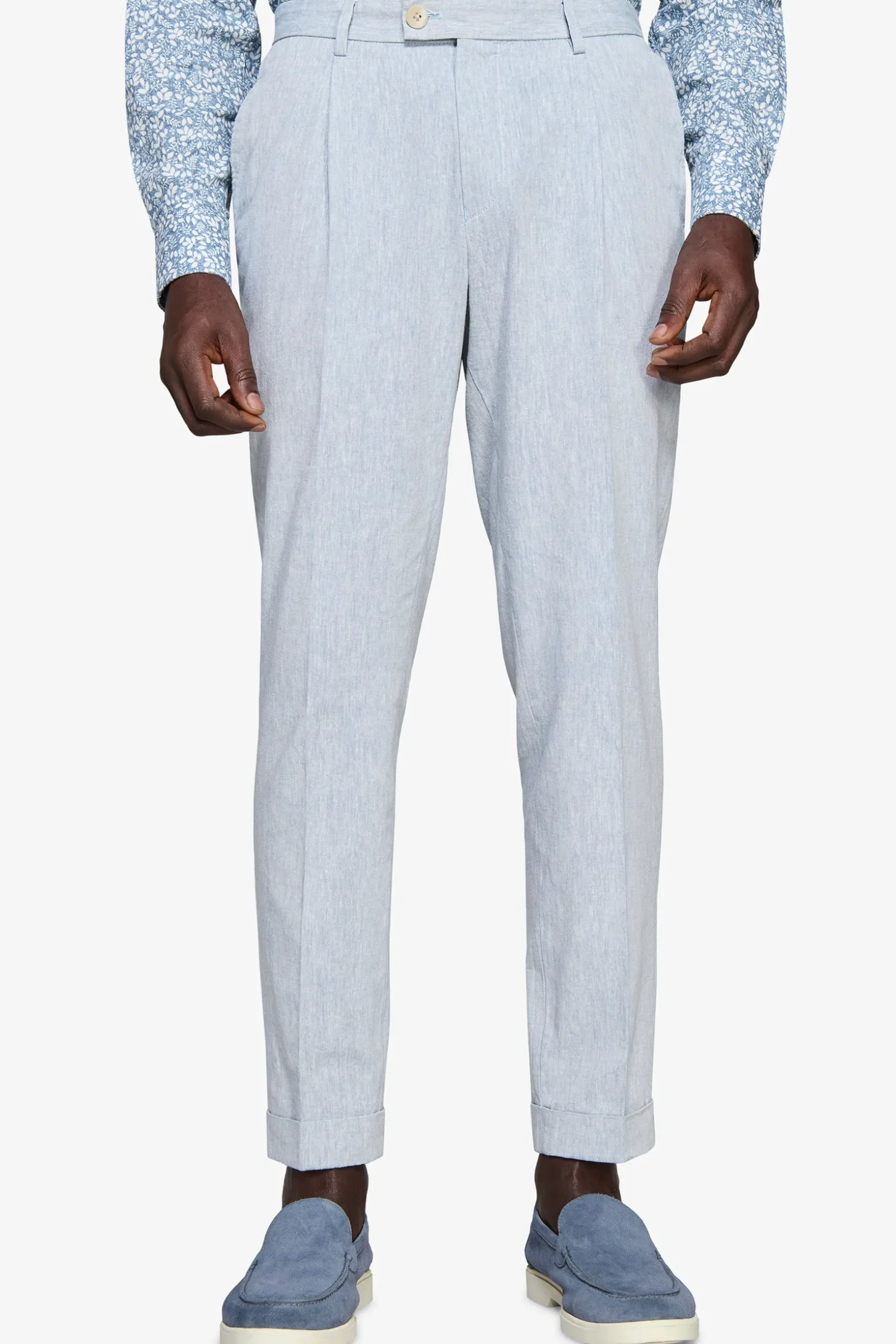 Light blue linen blend slub trousers
