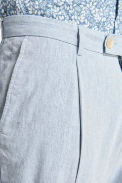 Light blue linen blend slub trousers