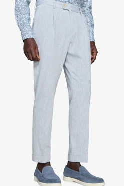 Light blue linen blend slub trousers