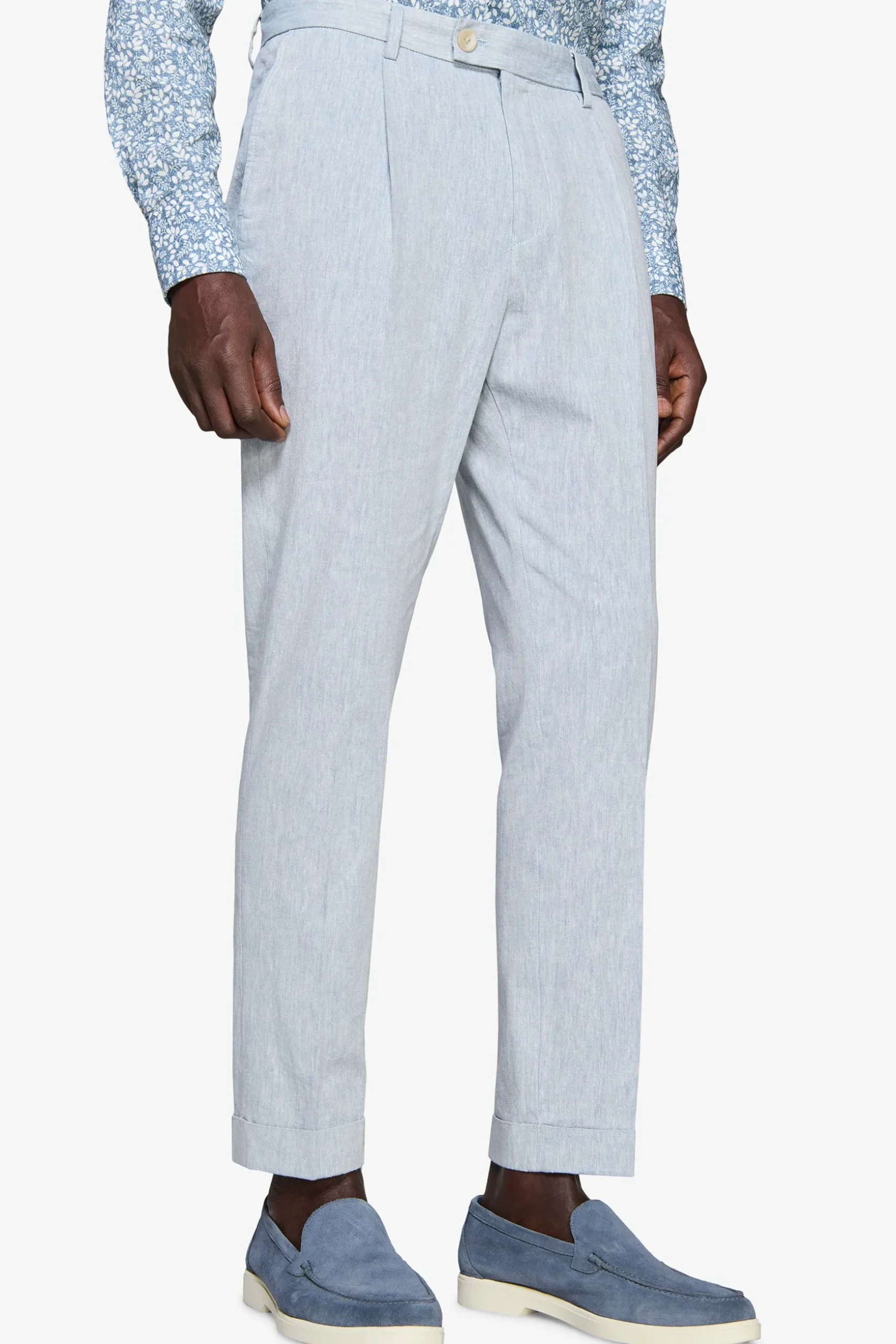 Light blue linen blend slub trousers