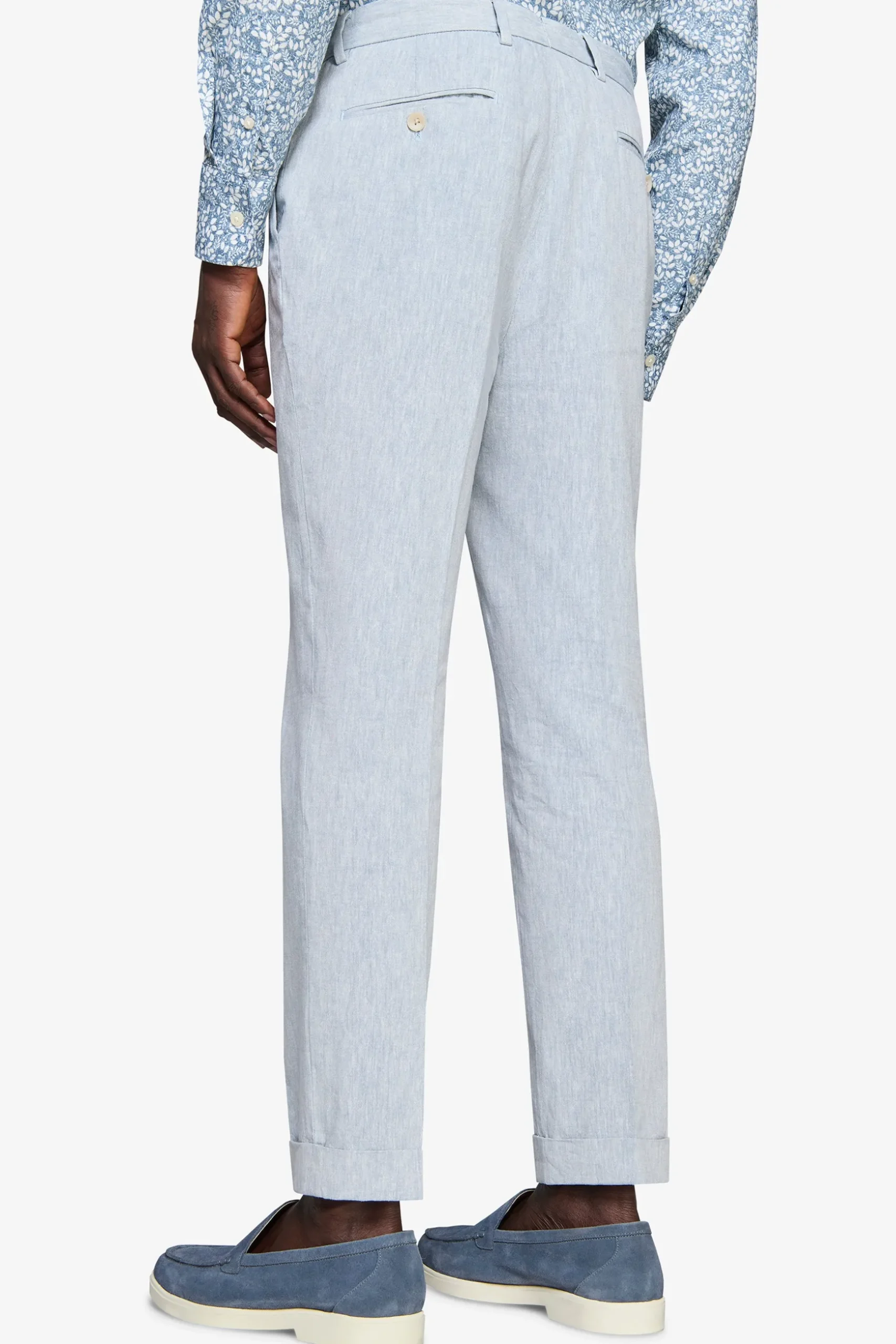 Light blue linen blend slub trousers