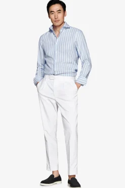 Light blue linen blend striped shirt