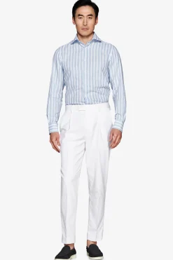 Light blue linen blend striped shirt