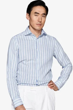 Light blue linen blend striped shirt