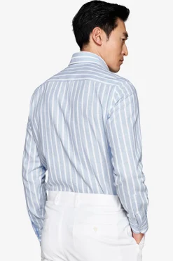 Light blue linen blend striped shirt