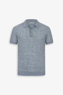 Light blue melange flat rib knit polo