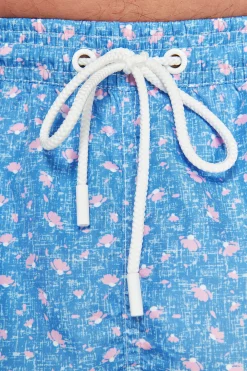 Light blue micro floral print swim trunks