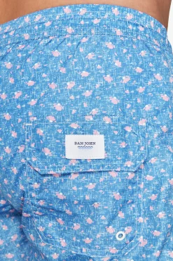 Light blue micro floral print swim trunks