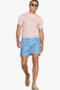 Light blue micro floral print swim trunks
