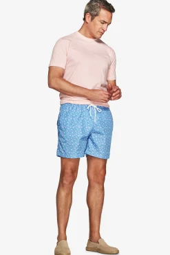 Light blue micro floral print swim trunks