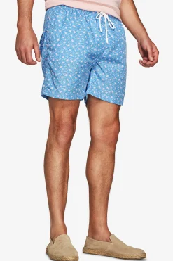 Light blue micro floral print swim trunks
