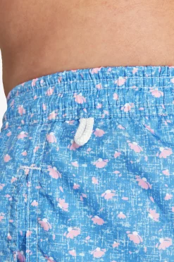 Light blue micro floral print swim trunks