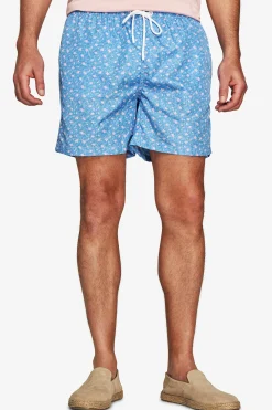 Light blue micro floral print swim trunks