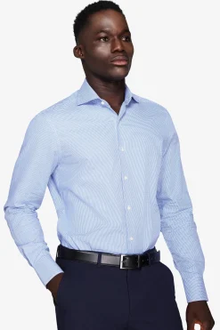 Light blue micro Pied de Poule shirt