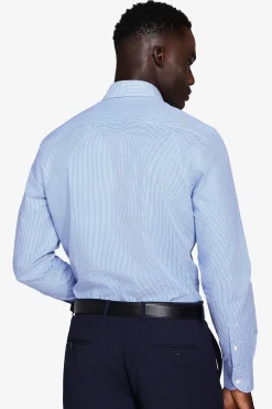Light blue micro Pied de Poule shirt