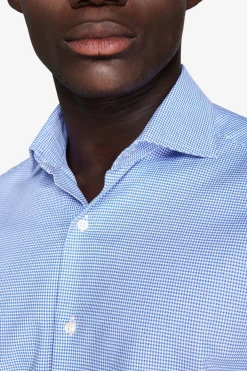 Light blue micro Pied de Poule shirt