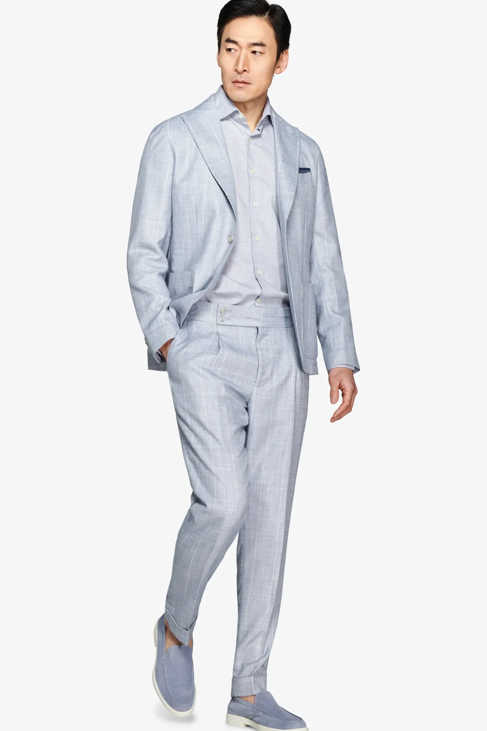 Light blue pinstripe suit blazer
