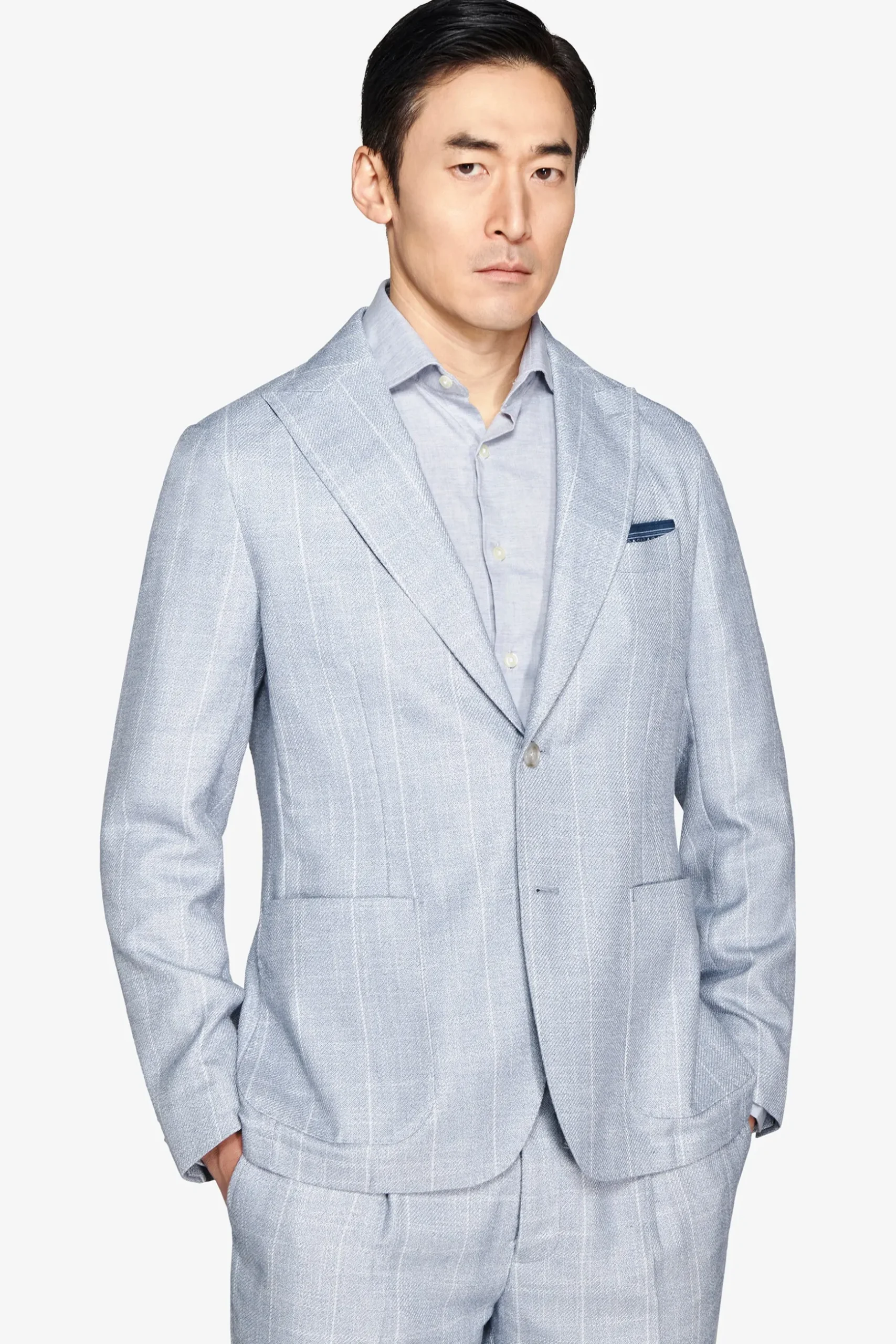 Light blue pinstripe suit blazer