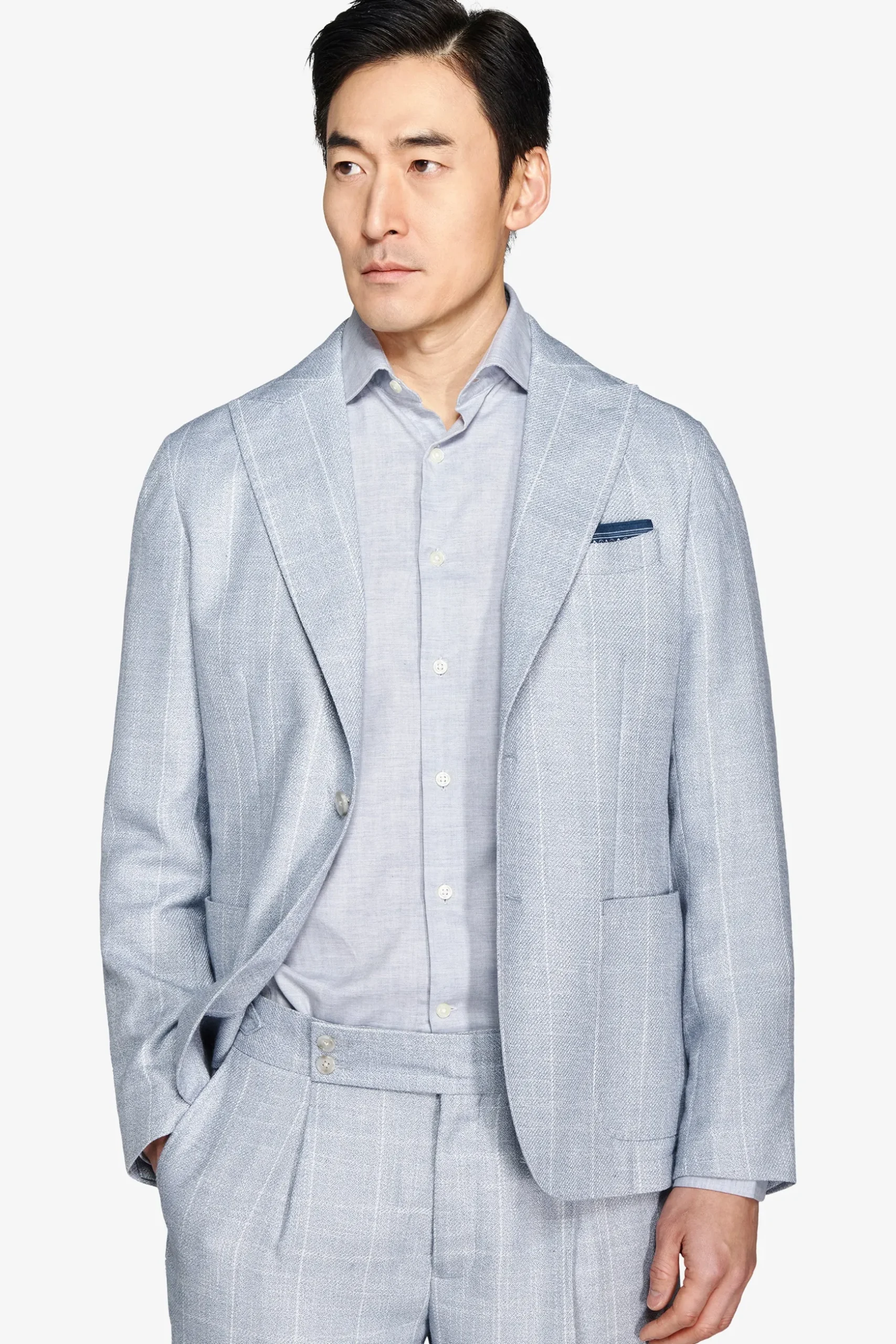 Light blue pinstripe suit blazer