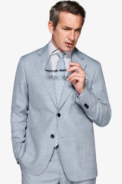 Light blue slub fabric blazer