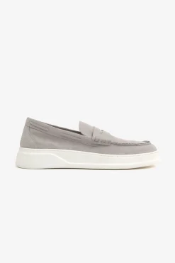 Light gray suede loafers