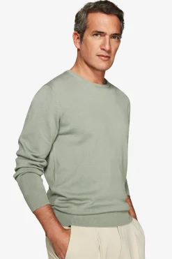 Light green basic crewneck cotton sweater
