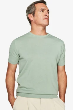 Light green knit cotton basic t-shirt