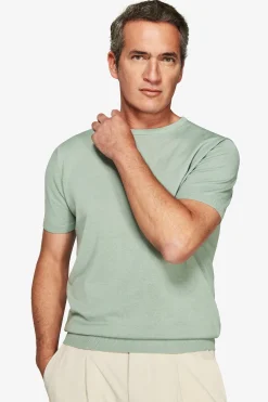 Light green knit cotton basic t-shirt