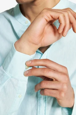 Mint linen blend mandarin collar shirt