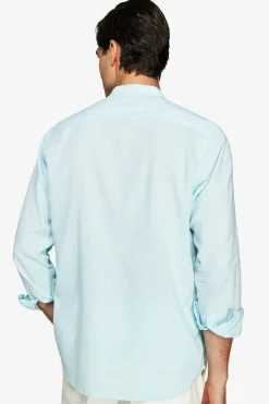 Mint linen blend mandarin collar shirt