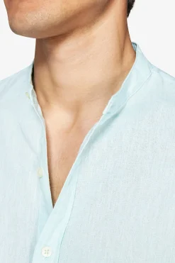 Mint linen blend mandarin collar shirt