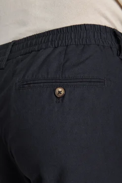 Navy blue linen blend drawstring pants