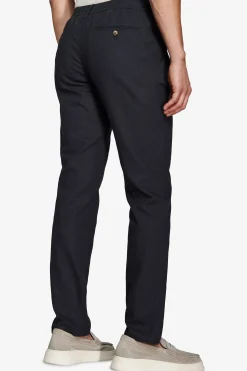 Navy blue linen blend drawstring pants