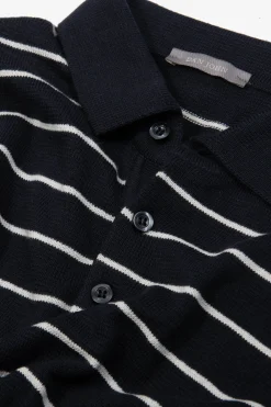 Navy contrasting stripes knit polo shirt