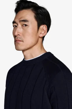 Navy flat rib crewneck sweater