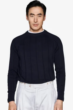 Navy flat rib crewneck sweater
