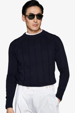 Navy flat rib crewneck sweater