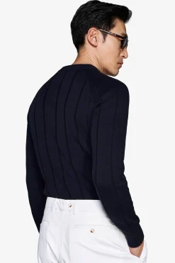 Navy flat rib crewneck sweater