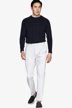 Navy flat rib crewneck sweater