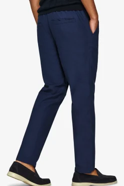 Navy textured drawstring trousers