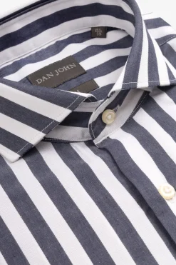 Navy wide stripes slim shirt