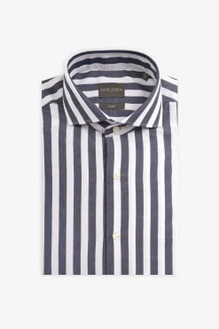 Navy wide stripes slim shirt