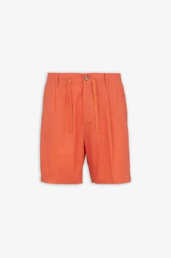 Orange Bermuda shorts with pleats