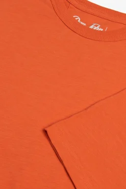 Orange crew-neck T-shirt with chest pocket