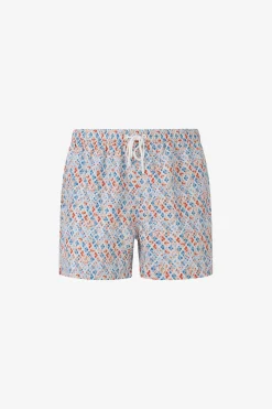 Orange lily print swim trunks