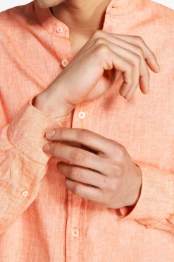 Orange linen blend mandarin collar shirt